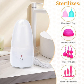 menstrual cup sterilizer with 2 silicone menstrual cups (small and large)